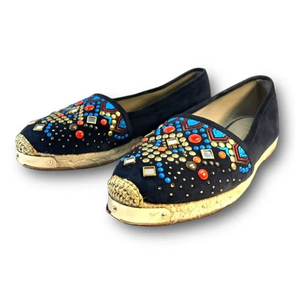 GIUSEPPE ZANOTTI DESIGN navy Jewel embellish espadrilles NWT Authentic SZ 5
